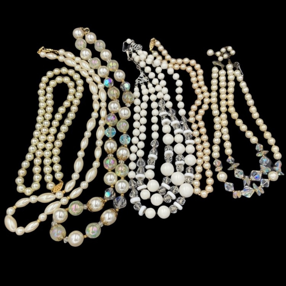 Bundle of Six Faux Pearl and Milk Glass Necklaces Price Firm